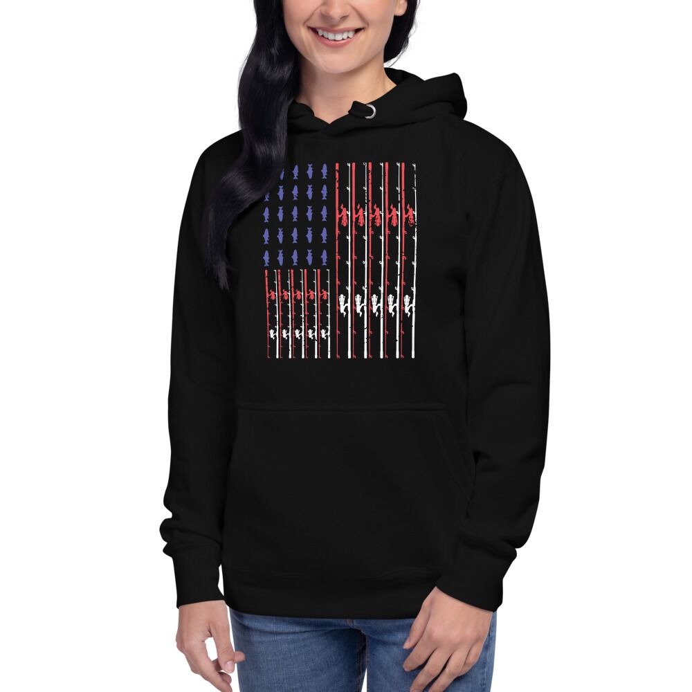 Fishing Rod American Flag Vintage US Fishing Unisex Hoodie