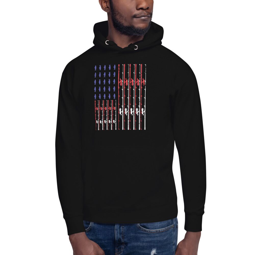 Fishing Rod American Flag Vintage US Fishing Unisex Hoodie - Image 2