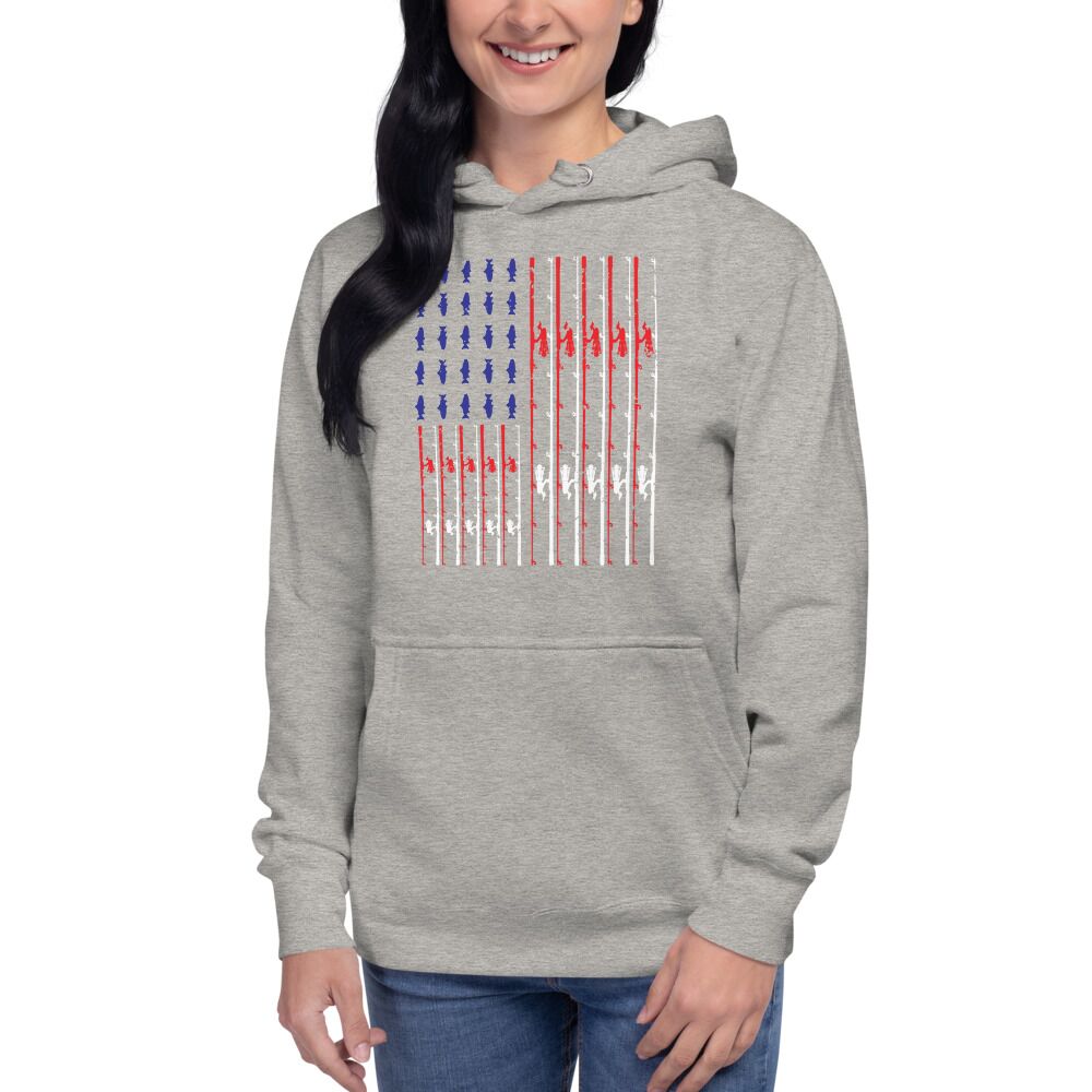 Fishing Rod American Flag Vintage US Fishing Unisex Hoodie - Image 5
